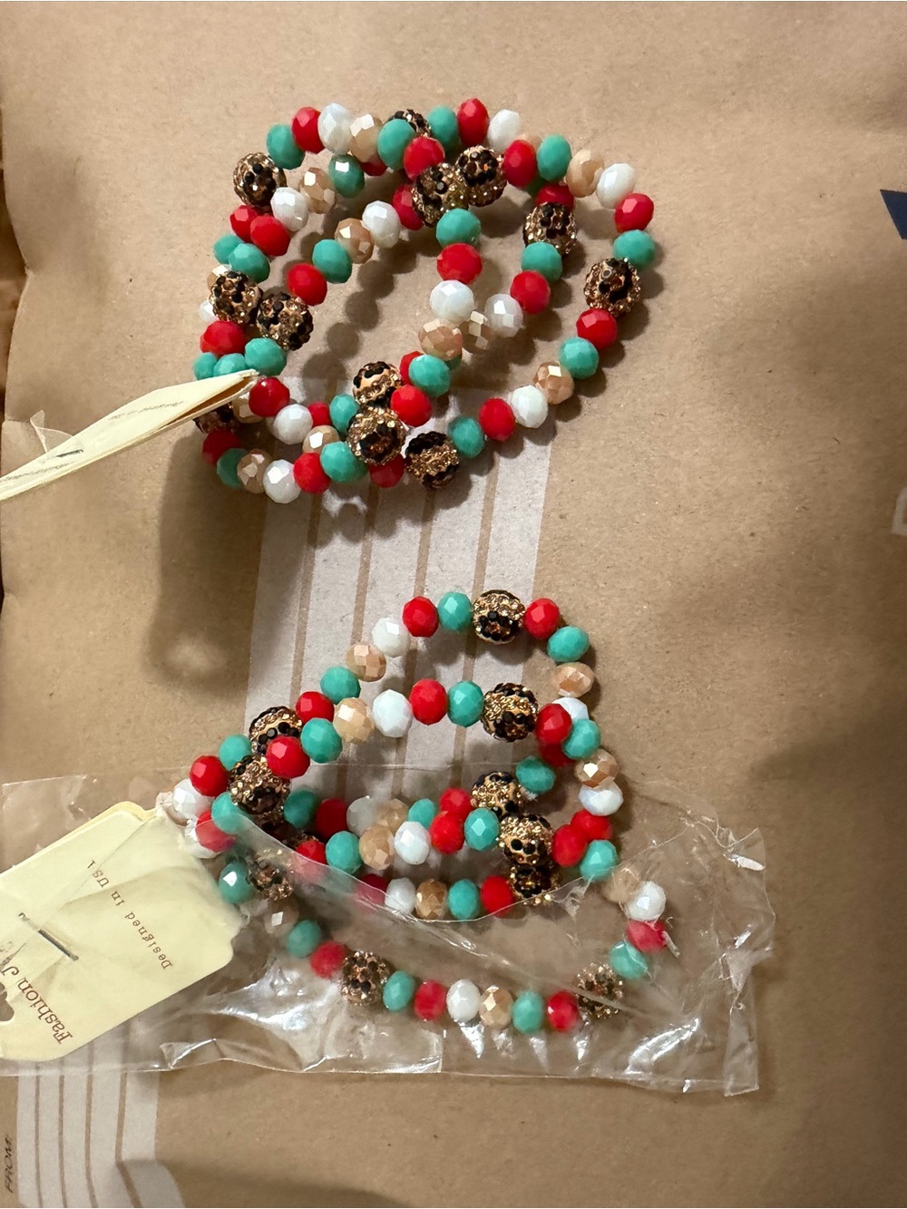 Beaded Stackable Bracelet Set - Red, Turquoise & White